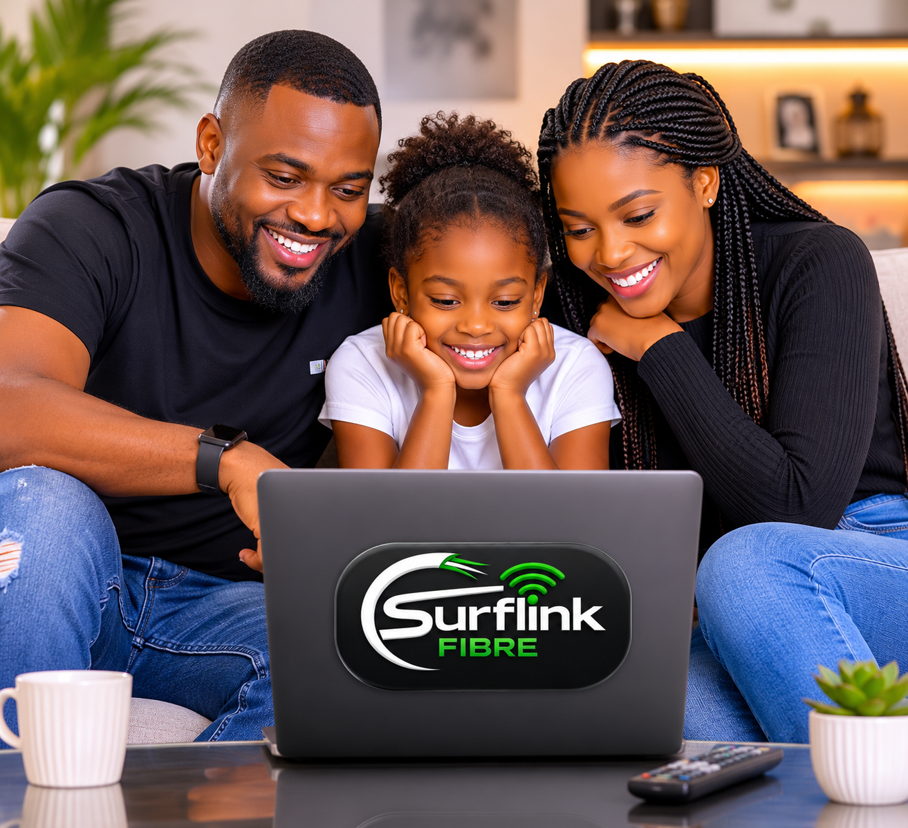 Family enjoying fast Surflink Fibre internet at home
